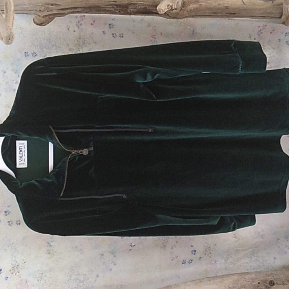 Valenti Women's Size Large Forest/Hunter Green Velvet 1/4 Zip Long Sleeve Top